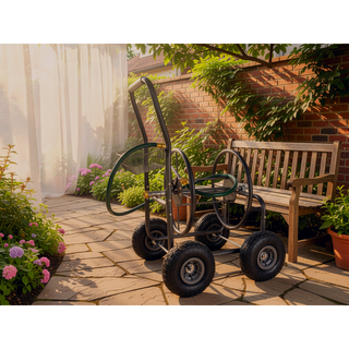 Sunvega 4 Wheel Heavy Duty Water Hose Reel Cart with Storage Basket and Weather Resistant Finish