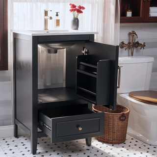 Sunvega 20 Inch Bathroom Vanity with Ceramic Sink and Adjustable Leveling Pads