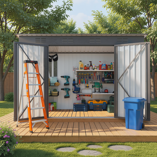 Sunvega 4 x 9 FT Outdoor Metal Storage Shed with Sloping Roof and 6 Vents