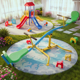 Sunvega 360 Degree Rotating Double Seesaw with Backrest and Safety Handle for Playground