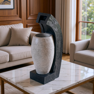 Sunvega Black and White Water Fountain with Vase Design Light and Pump