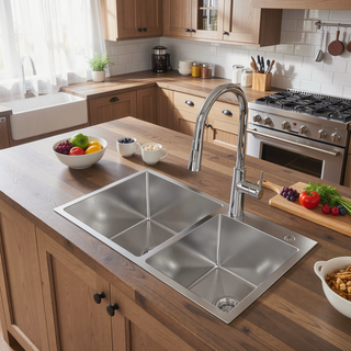Sunvega 32x19 Inch Overmount Single Bowl Kitchen Sink in Brushed Nickel