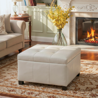 Sunvega Richmond KD Fabric Storage Ottoman with Birch Legs 30x30 Inches