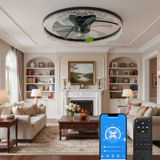 Sunvega 24" Modern Flush Mount LED Ceiling Fan Light with Decorative Acrylic Ring
