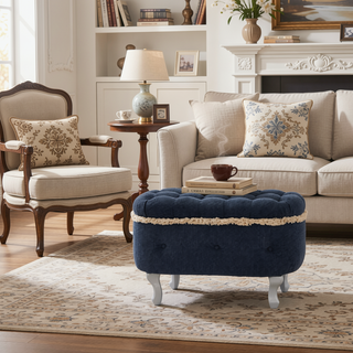 Sunvega Orange Upholstered Button-Tufted Storage Ottoman Bench with Fringe for Bedroom