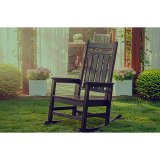 Sunvega All Weather-resistant Black Rocking Chair Set with Wood-Texture and Side Table