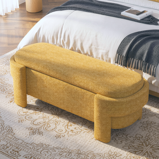 Sunvega Large Linen Upholstered Storage Bench with Foam Seat for Living Room