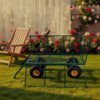 Sunvega Garden Cart with Inflatable Tires and Spacious Bed for Yard Work