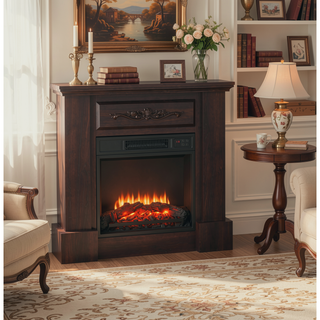 Sunvega Freestanding Electric Fireplace with Mantel LED Log Flame and Remote Control
