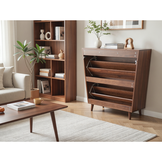Sunvega Farmhouse Shoe Cabinet with 2 Flip Drawers and Anti-Tipping Device for Corridors