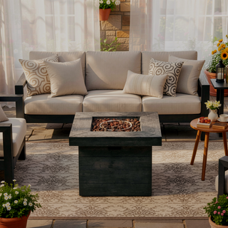 Sunvega 32 Inch Square Wood Mgo Fire Pit in Grey with 40000 BTU