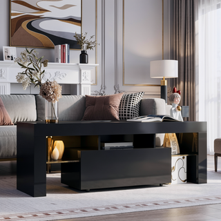 Sunvega Wall Mounted Floating 80 Inch TV Stand with LED Lights and Charging Station