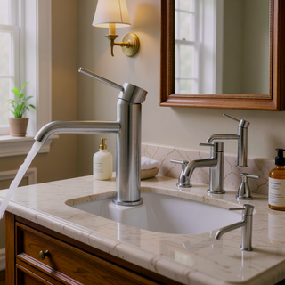 Sunvega Brushed Nickel Single Hole Waterfall Bathroom Sink Faucet with Single Handle
