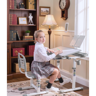 Sunvega Kids Adjustable Height Art Desk Set with LED Light and Bookstand