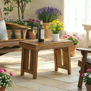Sunvega Foldable Acacia Wood Slat Design Side Table for Outdoor Use