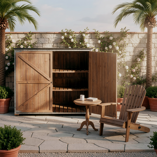 Sunvega Outdoor Storage Cabinet with Sloping Roof and 3 Compartments for Garden Patio