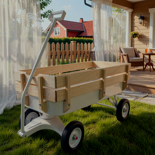 Sunvega Fresh Blue Solid Wood All-Terrain Toy and Garden Tool Cart Trolley