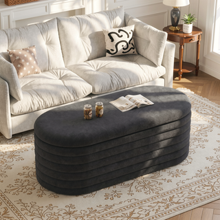 Sunvega Light Grey Upholstered Fabric Storage Ottoman Bench with Safety Hinge