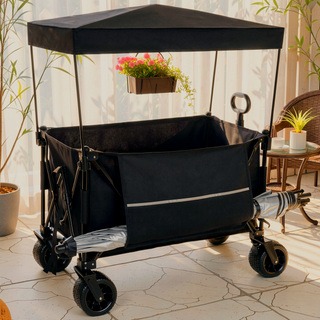 Sunvega Collapsible Wagon with Canopy 480Lbs Capacity 7" All-Terrain Wheels and Mosquito Net