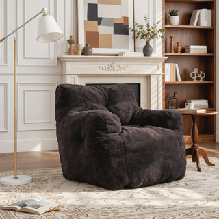 Sunvega Soft Teddy Velvet Fabric Tufted Bean Bag Chair with Ergonomic Backrest