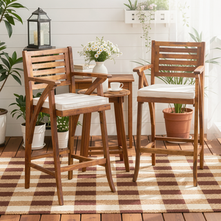 Sunvega Soft Curved Acacia Wood Barstools with Water Resistant Cushions