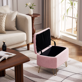 Sunvega Modern Upholstered Padded Storage Ottoman Bench with Gold Legs for Bedroom