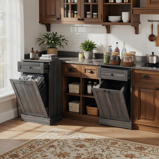 Sunvega Multifunctional Tilt Out Trash Bin Cabinet With Drawer For Kitchen Storage