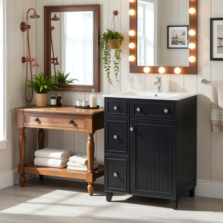 Sunvega 24-Inch Bathroom Vanity Cabinet with Ceramic Sink and Storage