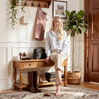 Sunvega Solid Wood Entryway Shoe Rack Bench with Hidden Storage for Boots
