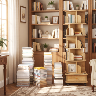 Sunvega 360° Rotating Bookshelf with Wheels and Drawer for Space-Saving Storage