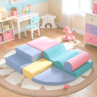 Sunvega Soft Climb and Crawl Foam Playset 6 in 1 with Stairs and Mats