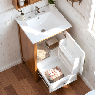 Sunvega 20 Inch Bathroom Vanity with Ceramic Sink and Adjustable Leveling Pads