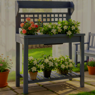 Sunvega Outdoor Potting Bench with Sliding Tabletop Dry Sink and Storage Shelf
