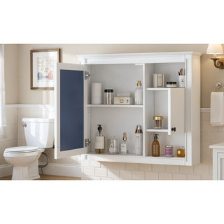 Sunvega Wall Mounted Bathroom Mirror Cabinet with 3 Adjustable Shelves Over Toilet