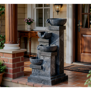 Sunvega 3-Tier Outdoor Waterfall Fountain with LED Lights and Adjustable Water Flow