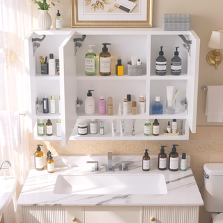 Sunvega Aluminium Medicine Cabinet Mirror with LED Light Defogging Function Cosmetic Storage Rack