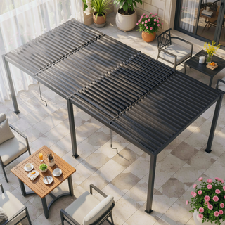 Sunvega 10x19ft Aluminum Louver Pergola with Adjustable Roof and Windproof Design