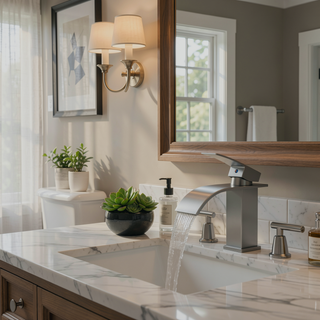 Sunvega Single Hole Bathroom Faucet with Ceramic Cartridge in Brushed Nickel