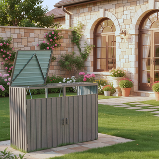 Sunvega Metal Garbage Bin Shed with Galvanized Steel for Outdoor Garden Storage