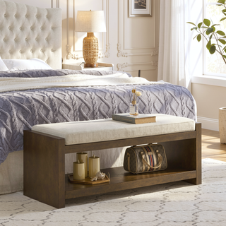 Sunvega Modern Accent Bench with Removable Cushion and Lower Storage Shelf