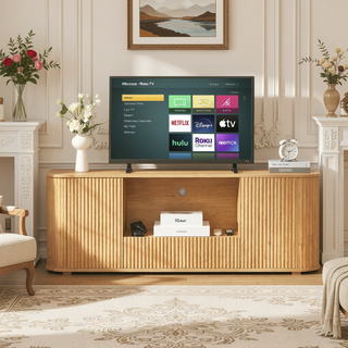 Sunvega Modern Wavy TV Stand Rounded Corner Cabinet for Living Room Storage