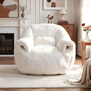 Sunvega Faux Fur Bean Bag Sofa Chair with Back Support and Footstool for Adults
