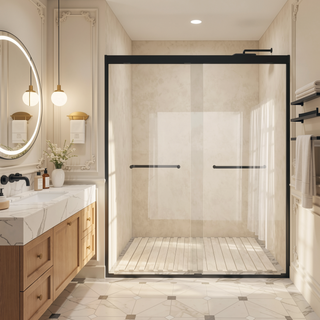 Sunvega Tempered Glass Sliding Shower Door with Aluminum Frame and Stainless Steel Handle