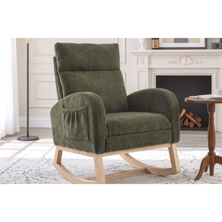 Sunvega Teddy Fabric Rocking Chair With Wood Legs For Living Room And Bedroom