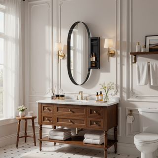 Sunvega Modern White Metal Framed Recessed Medicine Cabinet with Mirror and Storage