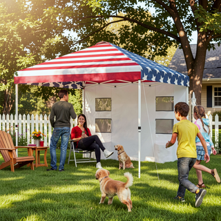 Sunvega 10x10 ft American Flag Print Party Tent with Adjustable Height and Sidewall