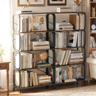 Sunvega Vintage Industrial Style 5 Tier Large Bookcase with White Metal Frame for Living Room