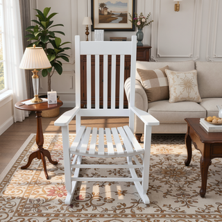 Sunvega Black Painted Populus Wood Porch Rocker Chair with Wide Seat