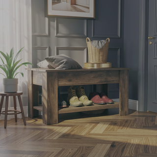 Sunvega Lift Top Storage Table with Lower Shelf and Metal Hinges in Dark Brown