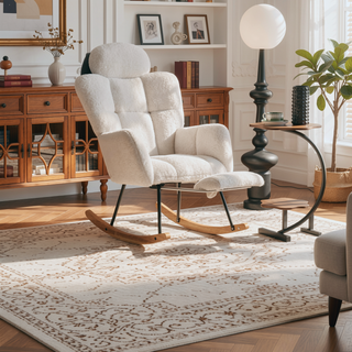 Sunvega Teddy Fabric Rocking Chair with Adjustable Footrest for Living Room